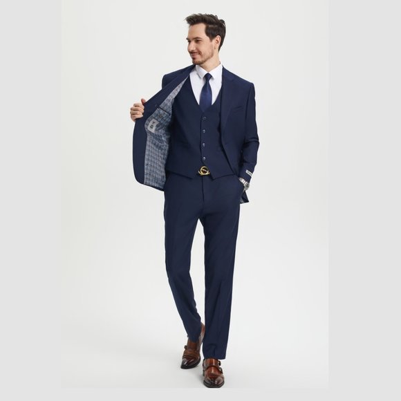 Stacy Adams Solid 3pc Men's Suit, Navy - Picture 3 of 6